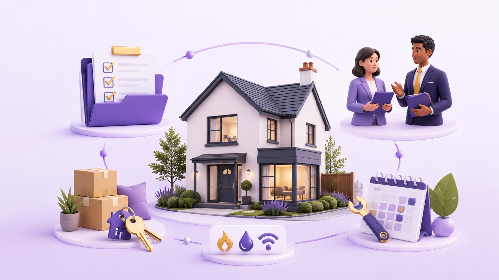A home at the centre of a connected journey, bringing together documents, property professionals, moving and ongoing home management.
